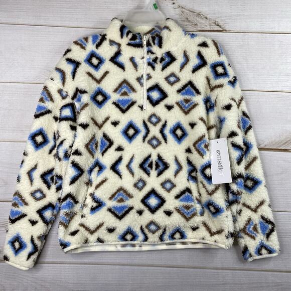 MARIKA Sweater Women S Aztec Geo Print Sherpa Fleece 1/4 Zip Pullover Active NWT - Picture 1 of 9